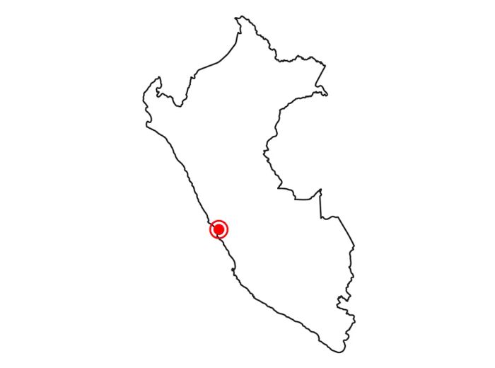 A map of Peru featuring a red dot marking Lima.