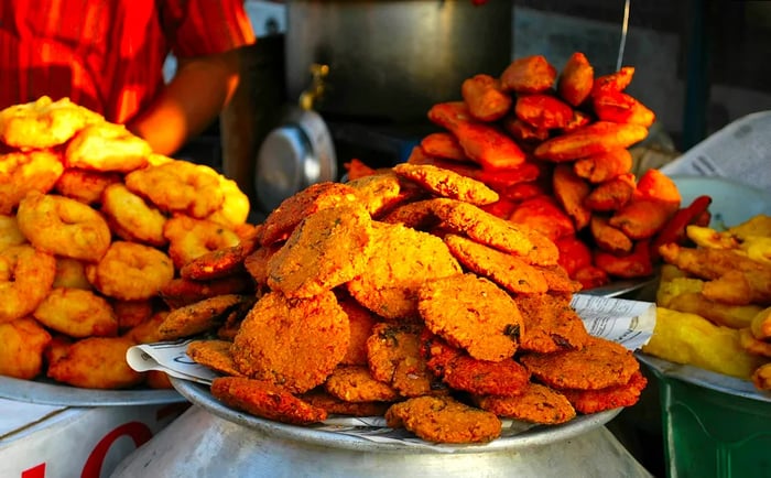 Close-up of crispy vada snacks from Kerala.