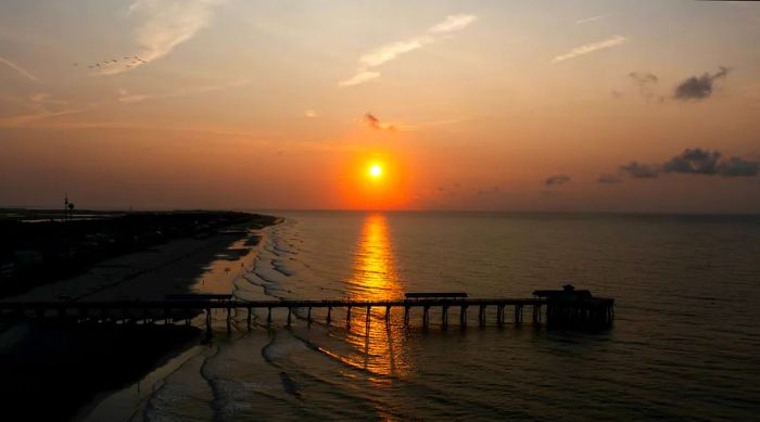 Aerial sunrise at Folly Beach, Charleston, SC