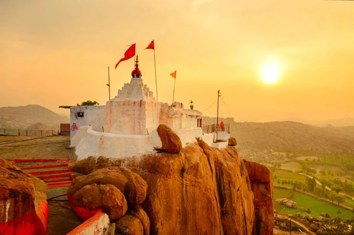 A monkey or Hanuman temple at dawn in Hampi, Karnataka, India