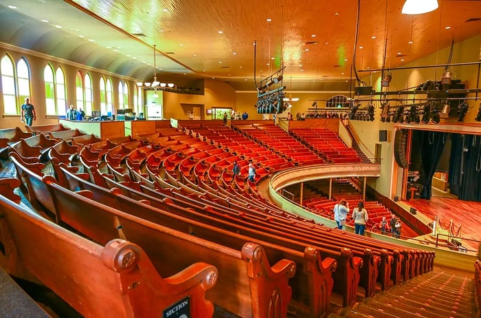 Visitors gather in the balcony of the Ryman Auditorium, Nashville.