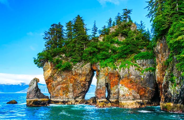 Window Rock, a natural rock formation located in Kenai Fjords National Park, Alaska