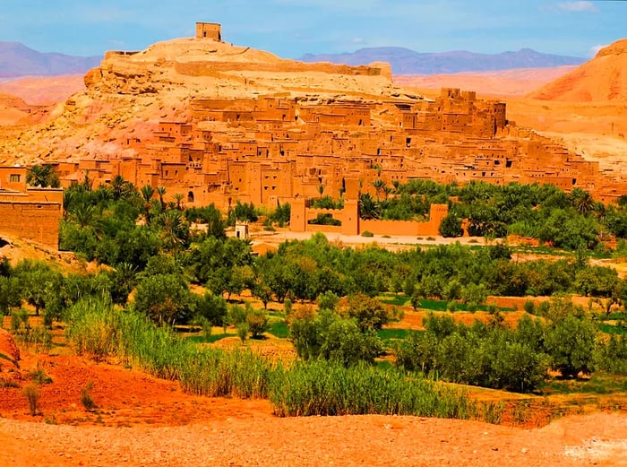 The Ksar Ait Ben Haddou is an ancient Bedouin town that served as a crucial stop for caravans crossing the Sahara Desert.