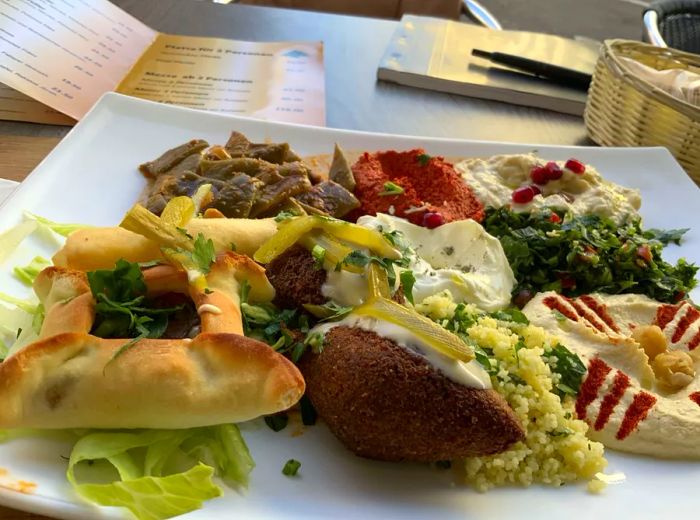 A selection of assorted mezze dishes.