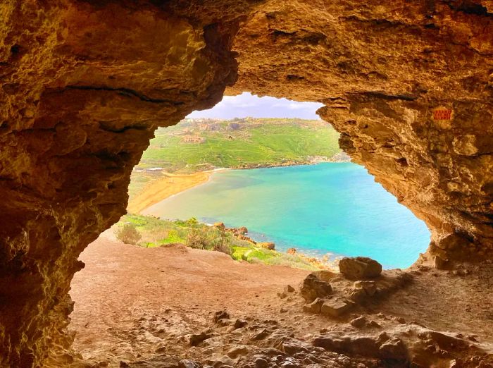 View of the bay from the lookout at Tal Mixta Cave in Gozo