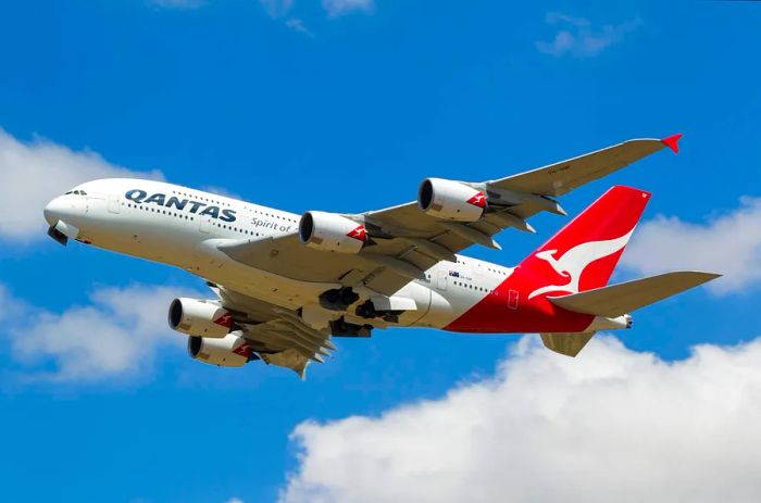 A Qantas Airways Airbus A380 takes off from Melbourne International Airport