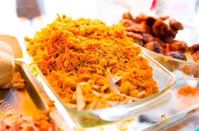 A platter filled with pork floss.