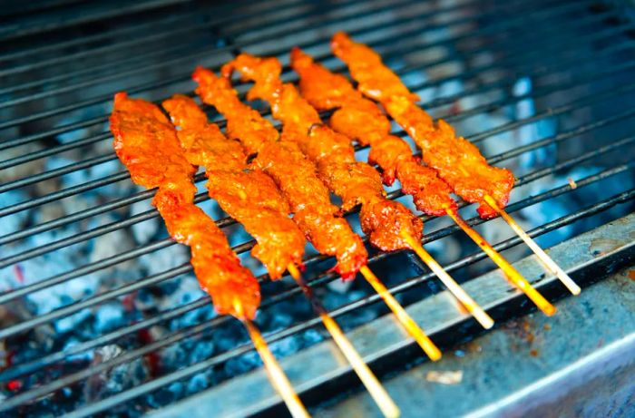 Grilled skewers of glazed meat.