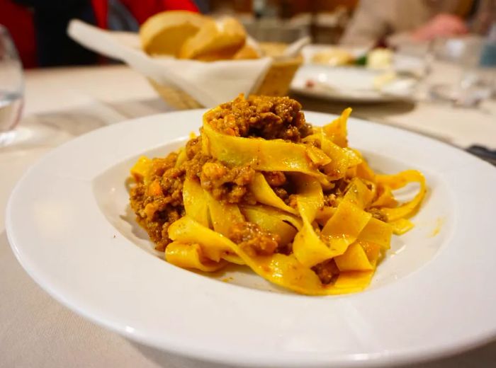 A generous serving of tagliatelle al ragù.