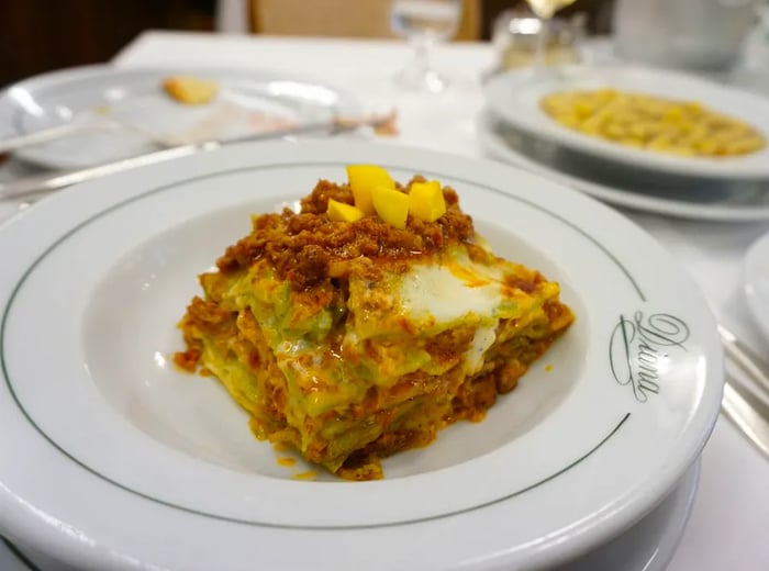 Lasagna loaded with cheese and extra meat filling.