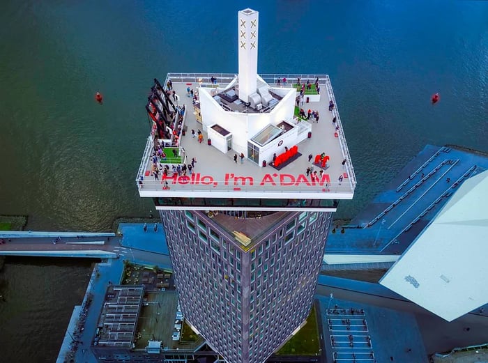 The summit of the 22-story A’DAM Tower offers stunning aerial views of Amsterdam.