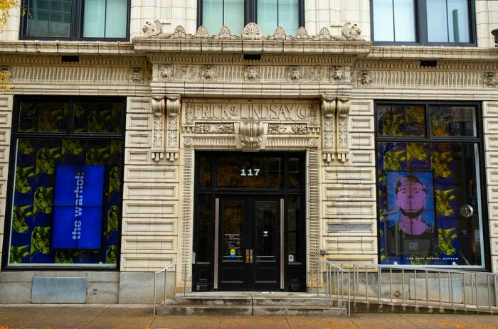 The exterior of the Andy Warhol Museum, housed in a repurposed office building in Pittsburgh