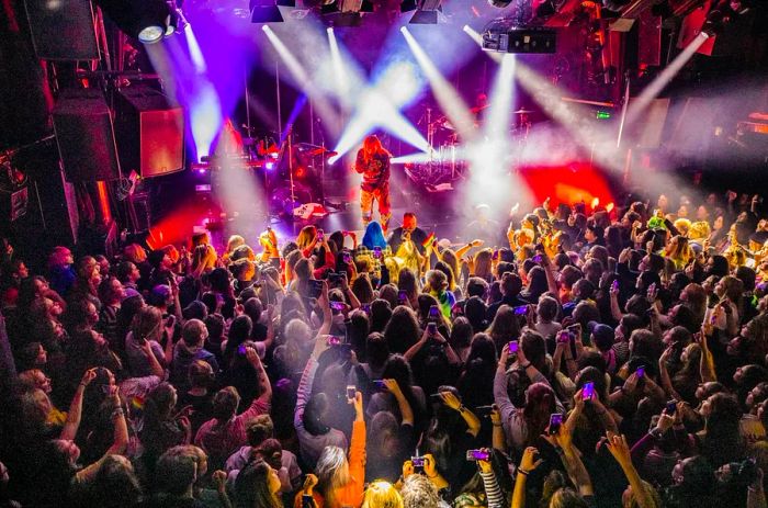 Concertgoers enjoy a performance at Melkweg, Amsterdam, the Netherlands.