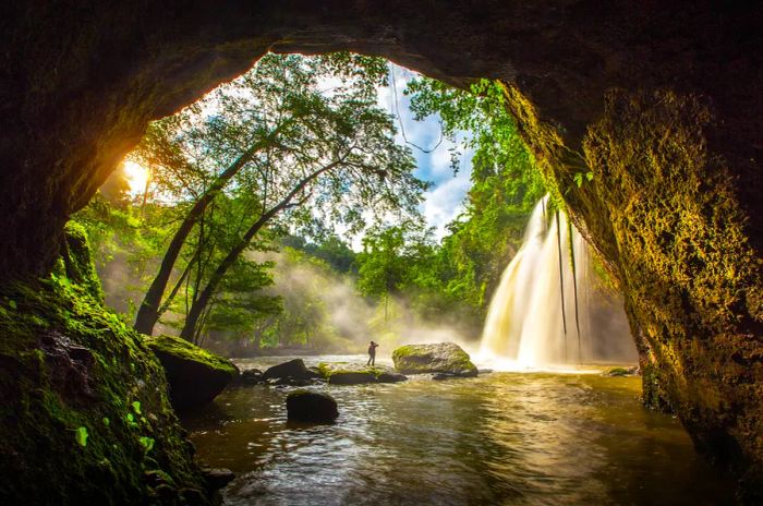 Breathtaking waterfalls nestled in the deep forest at Haew Suwat Waterfall in Khao Yai National Park, Thailand