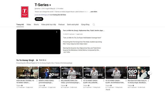 kênh âm nhạc đã được trao nút kim cương đỏ trên Youtube