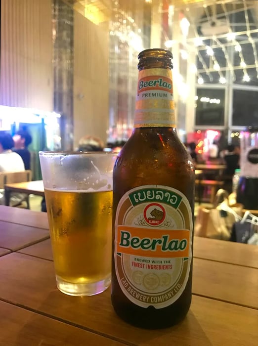 A bottle of Beerloa -- the original lager from Lao Brewery Company