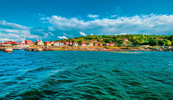 Picturesque Gudhjem in Bornholm, Denmark