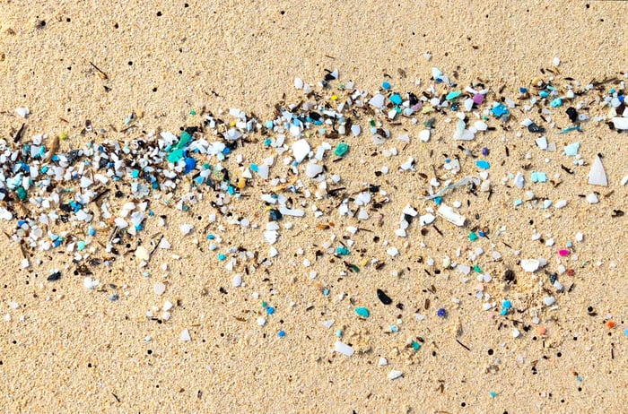 A beach strewn with microplastics