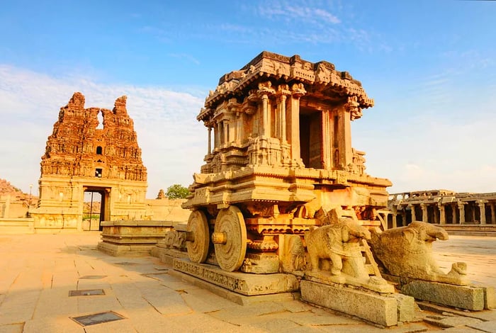 The iconic stone chariot located within the Vittala Temple in Hampi, Karnataka, India