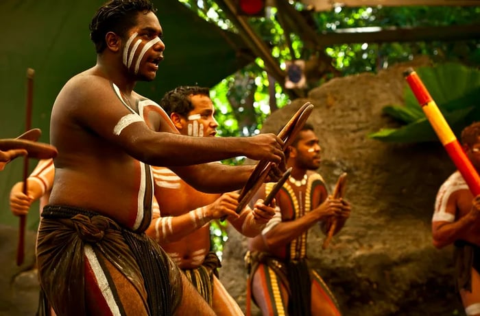 Performers showcase their talents on stage in a display of Aboriginal culture.