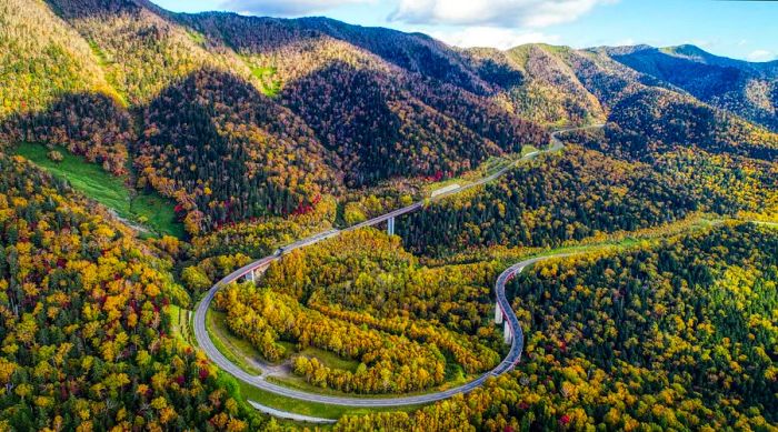 An aerial view of the Mikuni Pass in Hokkaido, Japan