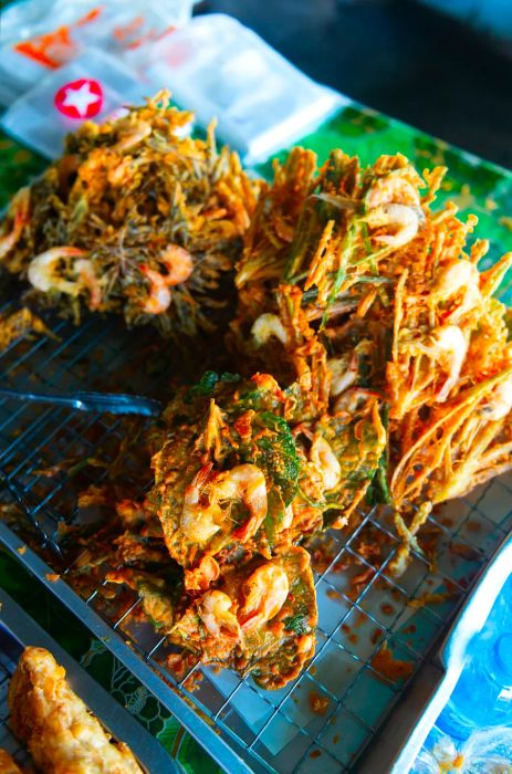 Crispy bundles filled with vegetables and shrimp.