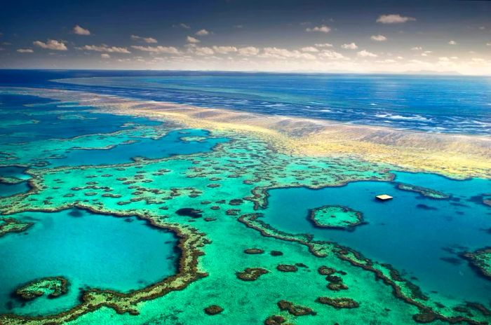 Aerial view of the Whitsunday Islands and the Great Barrier Reef, Australia