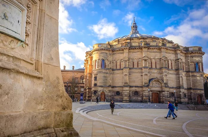 People stroll in front of McEwan Hall at the University of Edinburgh