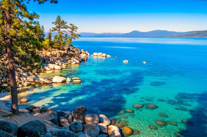 The shimmering waters of Lake Tahoe at Sand Harbor, Nevada, USA