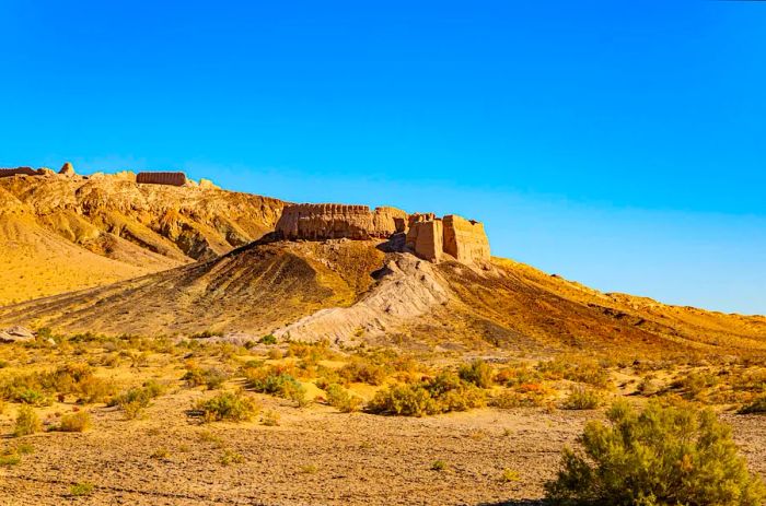 The Ayaz Qala fortresses located in the Kyzylkum Desert, Uzbekistan.