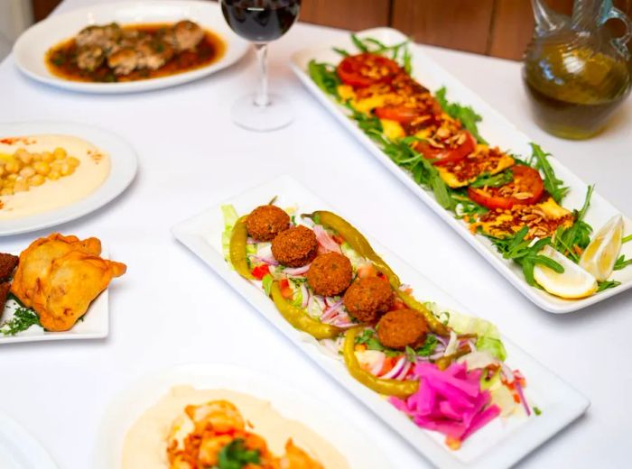 A table adorned with an array of meze dishes.