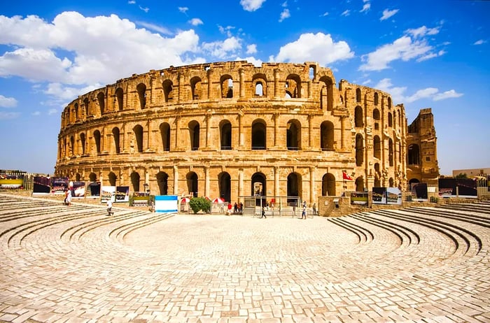 Remnants of the largest colosseum in North Africa, the Amphitheatre of El Jem.