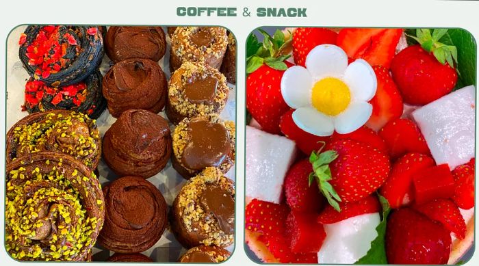 Diptych featuring cakes in Paris. Left: Pastries from French Bastards. Right: Strawberry tart from Des Gâteaux et du Pain.