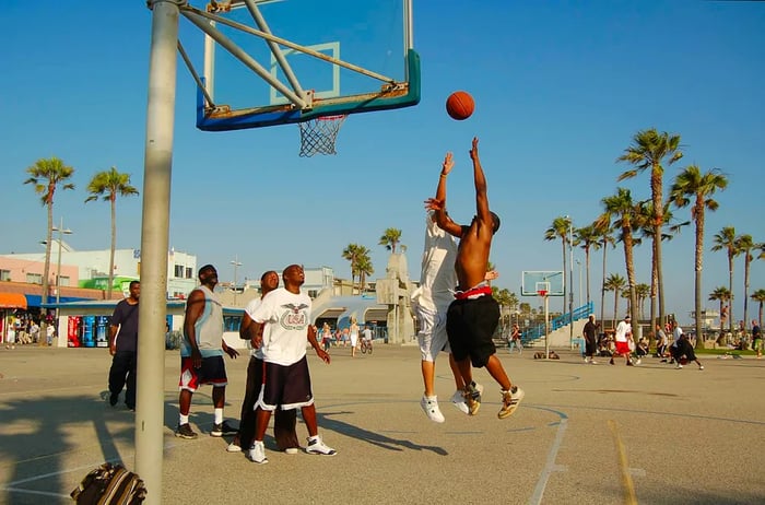 Street basketball on Venice Beach, California, USA.