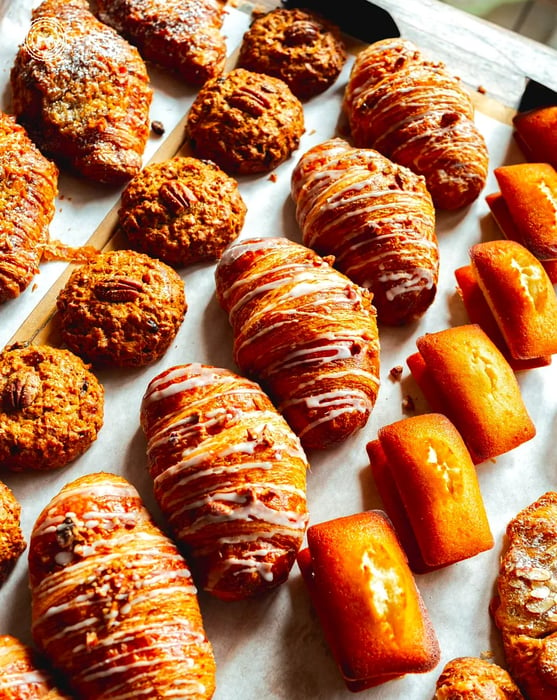 Croissants, madeleines, and an array of other pastries.