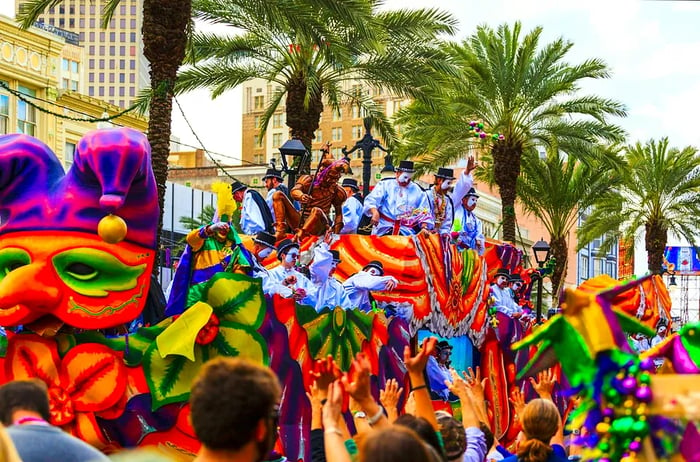 Mardi Gras festivities wind through the streets of New Orleans