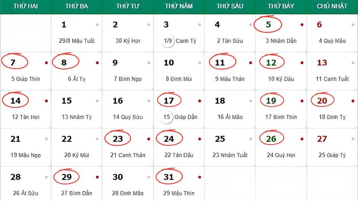 Những ngày tốt mua xe trong tháng 10 năm 2024 là những ngày nào?