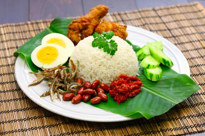 Nasi lemak is a classic breakfast choice in Malaysia.