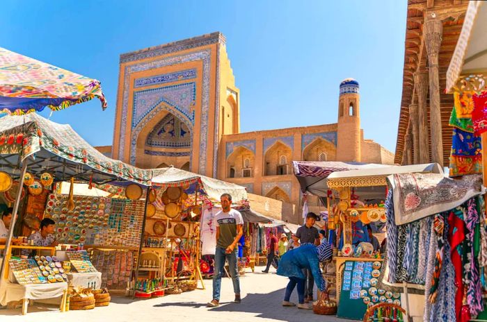 Iconic bazaar street in Khiva, Uzbekistan