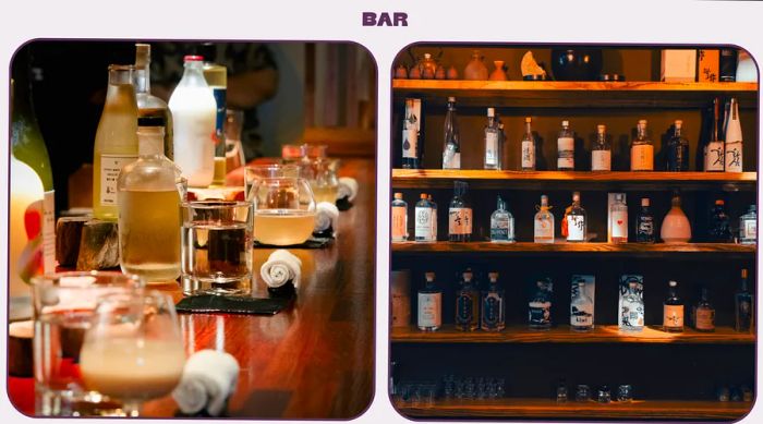 Drinks displayed in the cozy ambiance of Namsan Sool Club