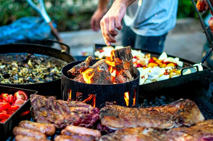 A delicious array for an Argentinian asado (barbecue).