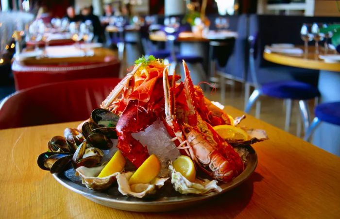 A selection of fresh seafood at The Tower restaurant in Edinburgh.