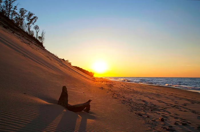 Sunset over Lake Michigan at Indiana Dunes National Park.