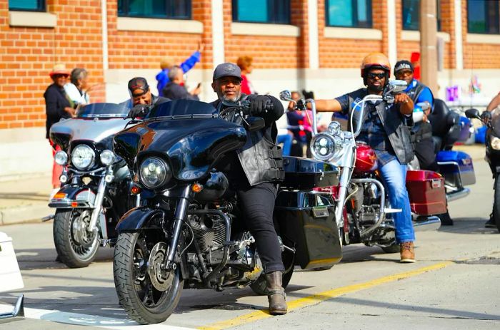 A group of Harley-Davidson riders enjoying a sunny day in Milwaukee, Wisconsin