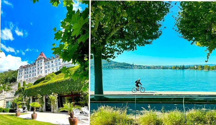 Left: Château de Menthon, Right: Cycling around the lake.