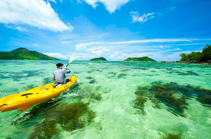 Kayaking near Cerf Island in St Anne Marine Reserve, Seychelles