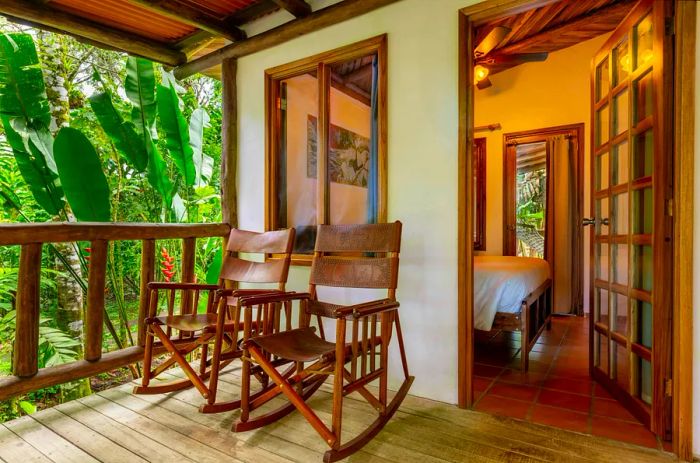 A balcony offering a tropical vista at Rancho Margot, near Lake Arenal, Costa Rica