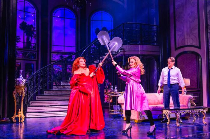 Megan Hilty and Jennifer Simard don costumes for the new musical “Death Becomes Her.”