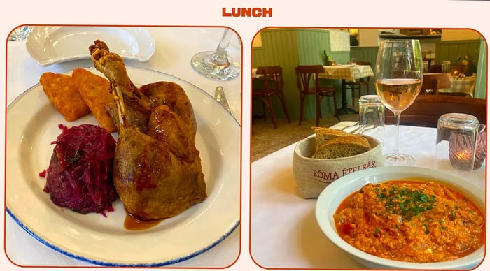 A diptych features images of hearty Hungarian dishes.