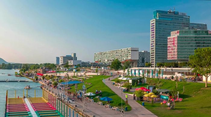 Copa Cagrana (or Copa Beach) is a popular area located by the Neue Donau (New Danube) in Vienna's 22nd district.